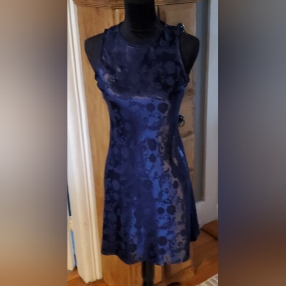 All That Jazz 100% rayon silky dark blue dress